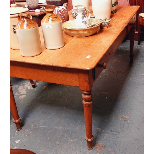 74 - Light oak 2 Drawer Table - C. 169cm W x 82cm D x 72cm H