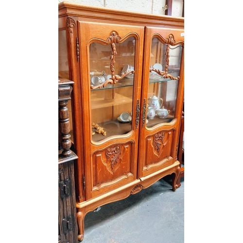 79 - Oak Carved Display Cabinet with Glazed Door and Sides - C. 109cm W x 39cm D x 160cm H