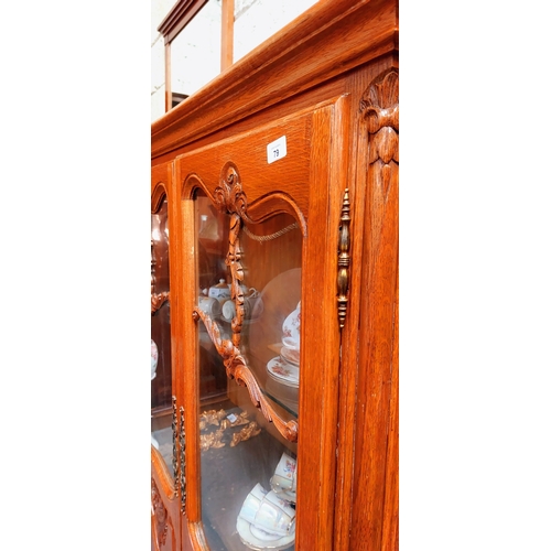 79 - Oak Carved Display Cabinet with Glazed Door and Sides - C. 109cm W x 39cm D x 160cm H