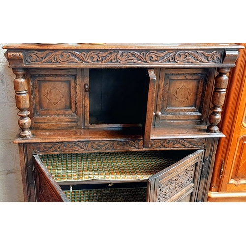 87 - Carved Oak Antique Court Cupboard - C. 111cm W x 44cm D x 123cm H