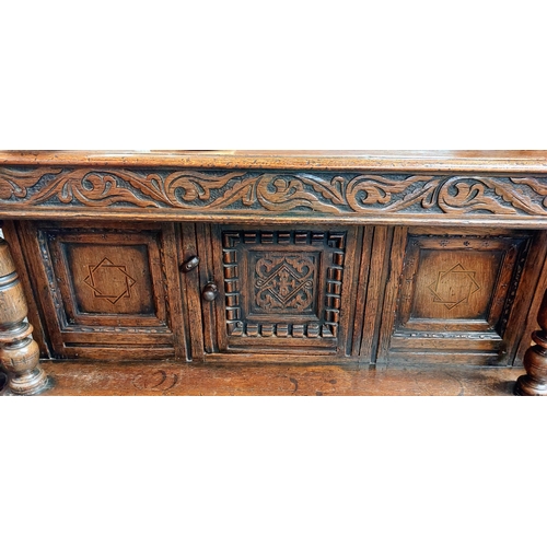 87 - Carved Oak Antique Court Cupboard - C. 111cm W x 44cm D x 123cm H