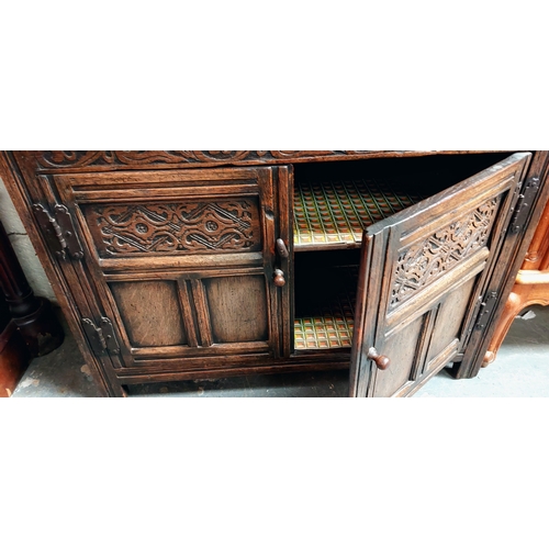 87 - Carved Oak Antique Court Cupboard - C. 111cm W x 44cm D x 123cm H