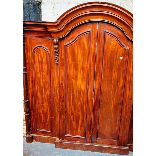 89 - Dome Top Flamed Mahogany 4 Door Fitted Wardrobe - C. 275cm W x 78cm D x 240cm H