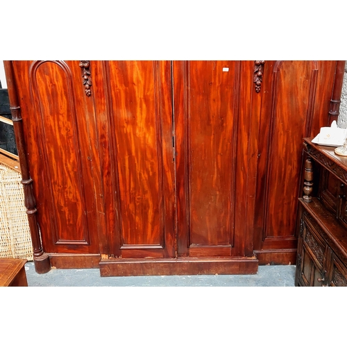 89 - Dome Top Flamed Mahogany 4 Door Fitted Wardrobe - C. 275cm W x 78cm D x 240cm H