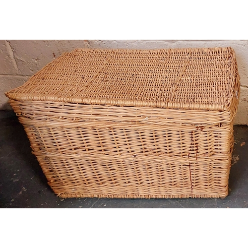 91 - Large Wicker Basket with Lid - C. 87cm W x 59cm D x 50cm H