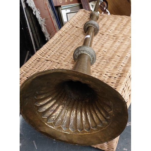 93 - Indian Brass Heraldic Horn - C. 136cm H