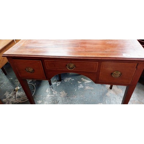 98 - Inlaid Mahogany Kneehole Desk with 3 Drawers - C.91cm W x 50cm D x 77cm H