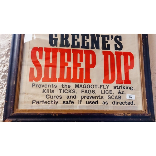 118 - Framed Green's Sheep Dip Advertising Poster - C. 78cm x 63cm