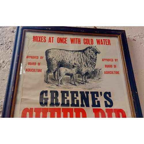 118 - Framed Green's Sheep Dip Advertising Poster - C. 78cm x 63cm