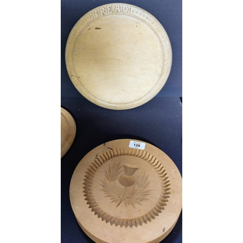 128 - Thistle Design Butter Pat & 4 Wooden Chopping Boards