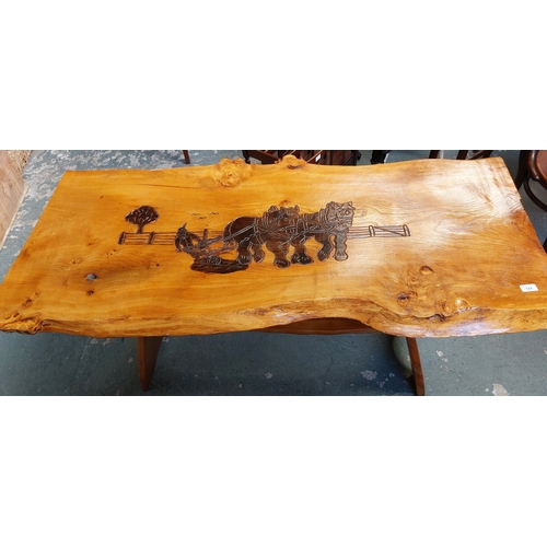 131 - Carved Plank Top Kitchen Table - C. 154cm W x 70cm D x 74cm H