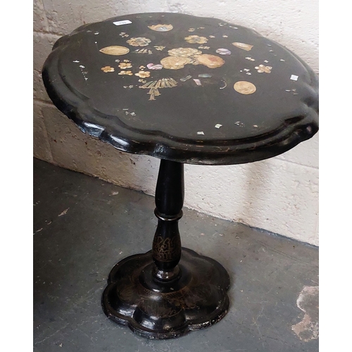 133 - Ebonised Papier-mâché Tip Up Occasional Table with Mother of Pearl Inlay