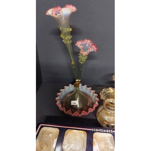 140 - Epergne, 4 Glass Shades & Lux Tea Set