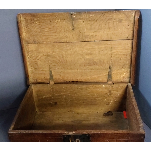 162 - Early Oak Bible Box with Metal Lock and Hinges - Inscribed HM 1758