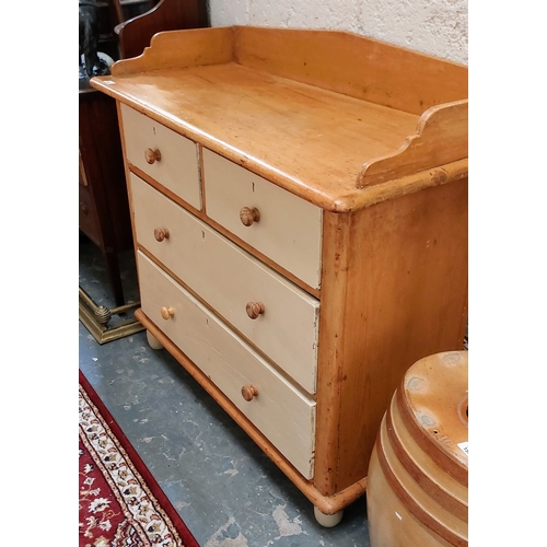 164 - Victorian Pine Chest with Gallery Back and 2 over 2 Drawers - C. 109cm W x 49cm D x 99cm H