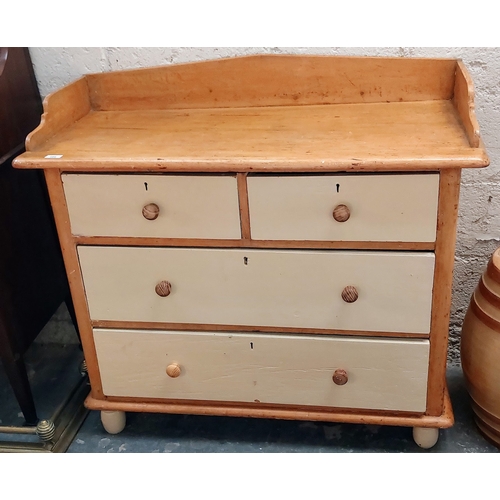 164 - Victorian Pine Chest with Gallery Back and 2 over 2 Drawers - C. 109cm W x 49cm D x 99cm H