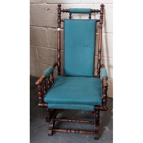 165 - Edwardian Spooled Arm & Back Upholstered Rocking Chair