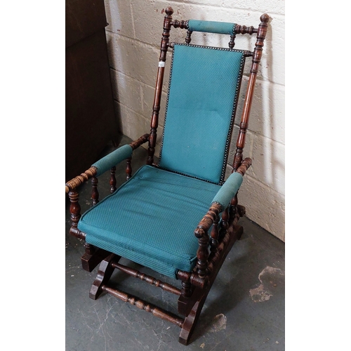 165 - Edwardian Spooled Arm & Back Upholstered Rocking Chair