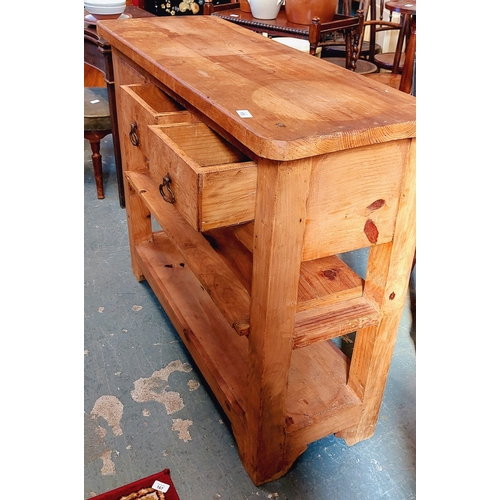 170 - Pine 3-Drawer Prep Table / Butchers Block - C. 110cm W x 40cm D 90cm H