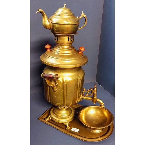 171 - Brass Samovar, Tray & Bowl