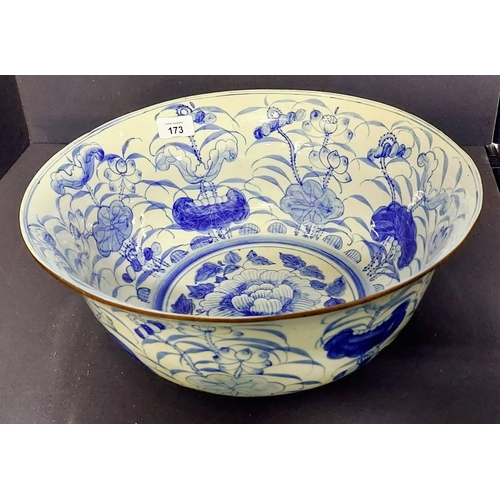 173 - Blue Hand Painted Bowl - C. 38cm W