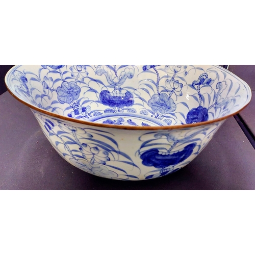 173 - Blue Hand Painted Bowl - C. 38cm W