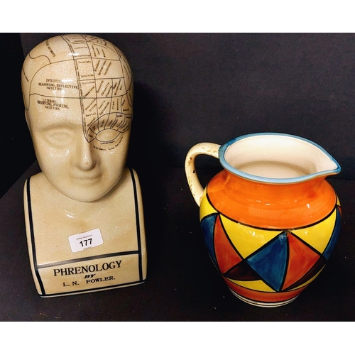 177 - Phrenology Head and Clarice Cliff Style Jug