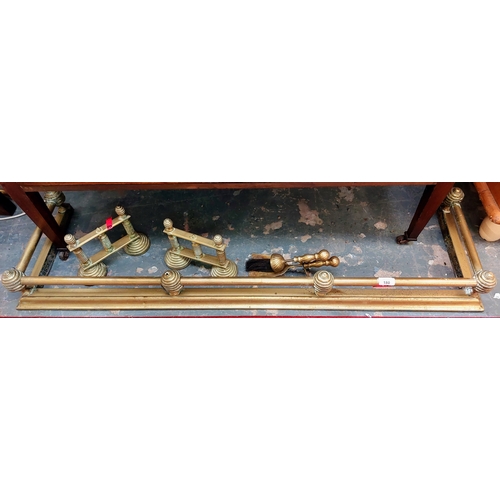 180 - Brass Fender, Brass Fire Dogs, Brass Brush & Pan