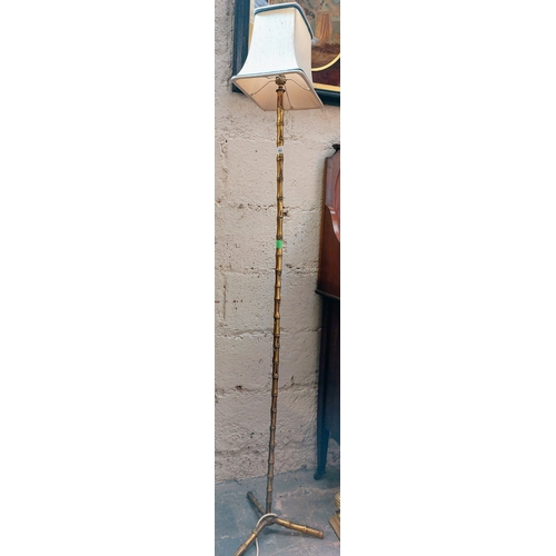 182 - Brass Standard Lamp with Bamboo Style Column on Tripod Base