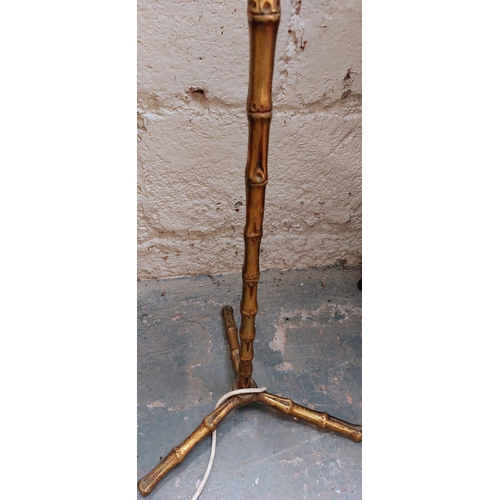 182 - Brass Standard Lamp with Bamboo Style Column on Tripod Base