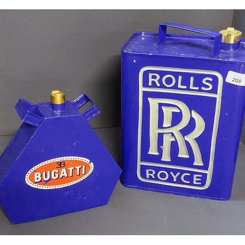 208 - 2 Decorative Tin Oil Cans - Rolls Royce & Bugatti