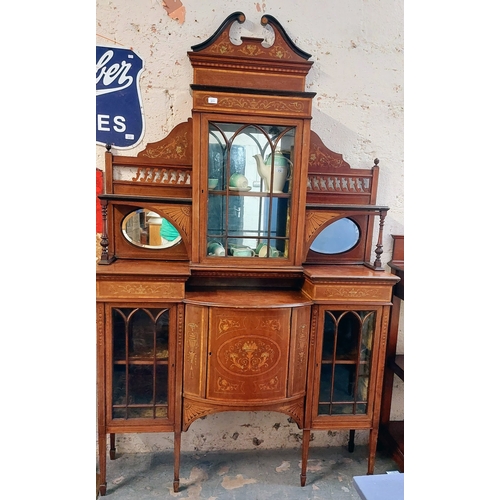 211 - Edwardian Sheraton Style Inlaid Display Cabinet - C. 138cm W x 46cm D x 225cm H