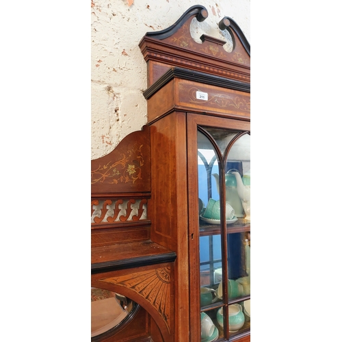 211 - Edwardian Sheraton Style Inlaid Display Cabinet - C. 138cm W x 46cm D x 225cm H