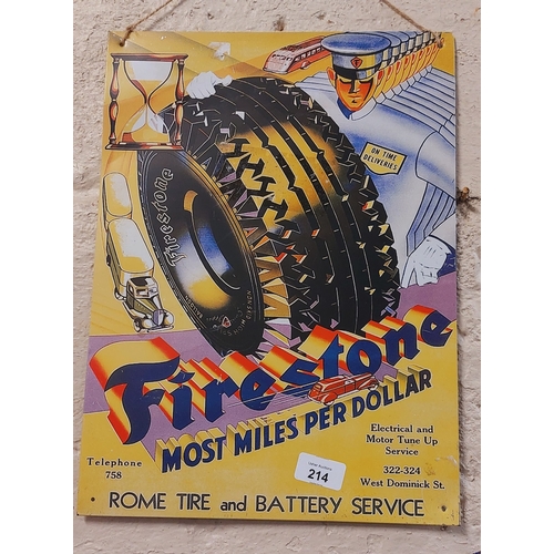 214 - Firestone Tin Advertising Sign - C. 30cm x 41cm H