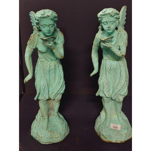 216 - Pair of Cast Metal Angels - C. 50cm H