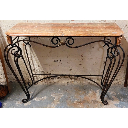 218 - Marble Top Console Table with Scrolled Metal Base - C. 110cm W x 45cm D x 79cm H