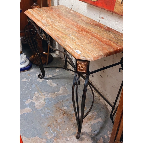 218 - Marble Top Console Table with Scrolled Metal Base - C. 110cm W x 45cm D x 79cm H