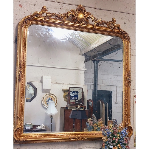 230 - Large Decorative Gilt Overmantle Bevelled Edge Mirror - C. 150cm W x 170cm H