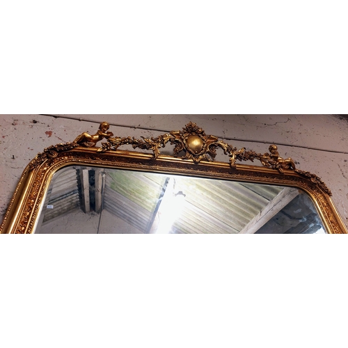 230 - Large Decorative Gilt Overmantle Bevelled Edge Mirror - C. 150cm W x 170cm H