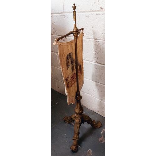 250 - Gilt Firescreen on Tripod Base with Tapestry of Dog