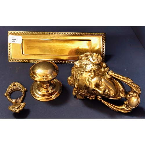 271 - Brass Letterbox, Door Knocker, Handle and Escutcheon