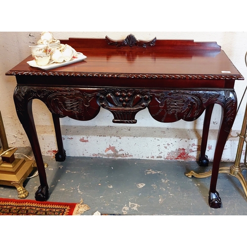 280 - Carved Mahogany Hall Table with Gallery Back sitting on Ball and Claw Feet - C. 107cm W x 46cm D x 8... 