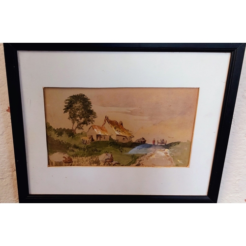 285 - 2 Pictures - Country Scene Watercolor & Framed Girl and Dog Print