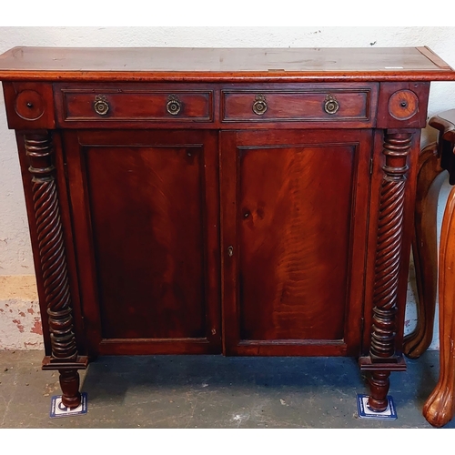 291 - Victorian Mahogany Hall Stand - Neat Size, 2-door on carved twist supports with Faux Drawer - C. 105... 