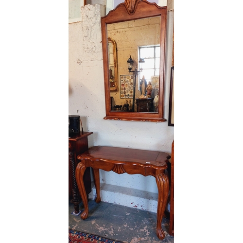 297 - Mahogany Console Table and Mirror, on Paw Feet with Scallop Detail Drawer - C. 96cm W x 44cm D x 75c... 