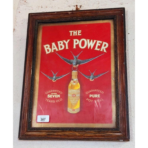 307 - Framed Baby Power Whiskey Advert - C. 34cm W x 44cm H