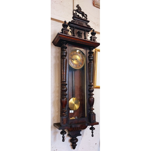 309 - Vienna Wall Clock decorated with Turned Columns, Rearing Horse and a Figurehead