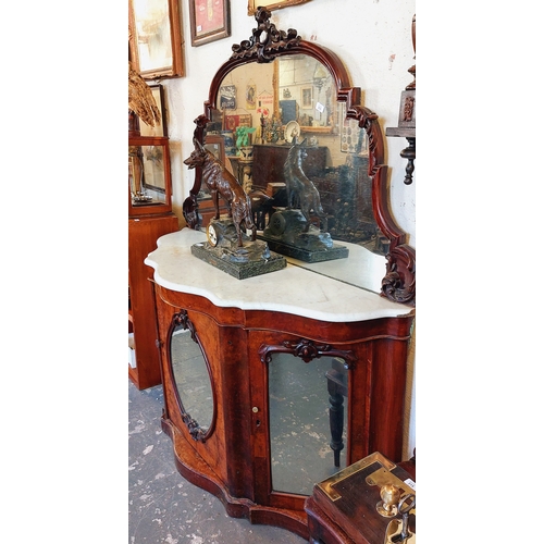 313 - Victorian Walnut Marble Top Chiffonier - C. 150cm W x 50cm D x 175cm H