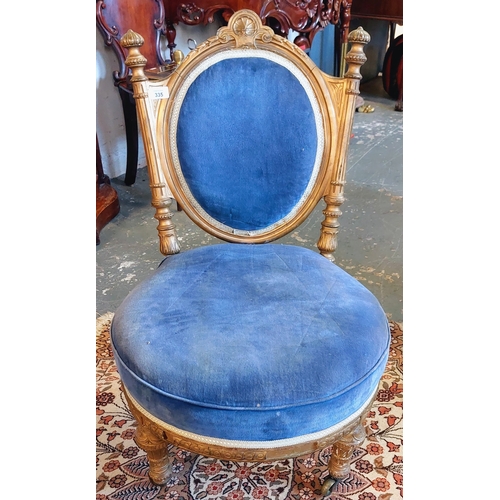 335 - French Gilded and Upholstered Bedroom Chair with Castors