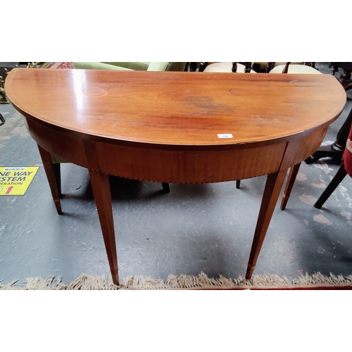 196 - Mahogany Inlaid Half Moon Side Table - C. 128cm W x 63cm D x 72cm H